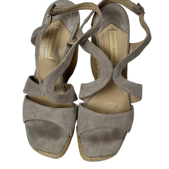 Paloma Barcelo Gray Suede Strappy Wedge Sandals 5”  Heel 1” Platform Size 40 - Picture 3 of 12